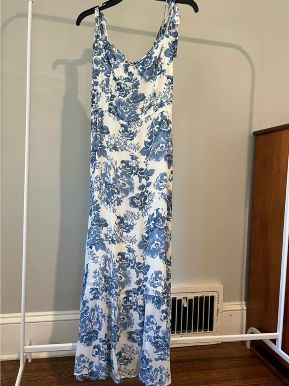 Reformation White and Blue Floral Midi Slip Dress